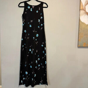 Jody Of California Vintage Dress Sleeveless Floral Whimsigoth Black Blue M